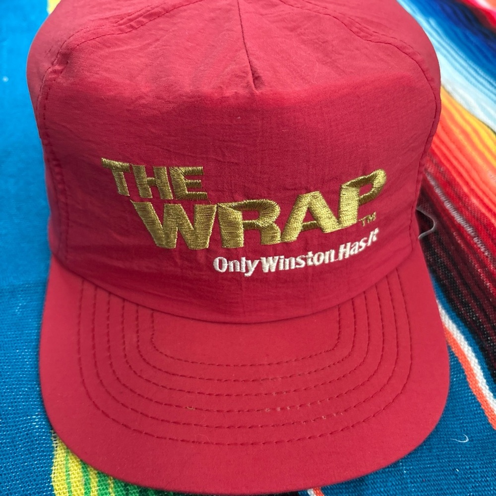 Vintage Red Winston Cigarettes 'The Wrap' SnapBack Cap with Gold Embroidery
